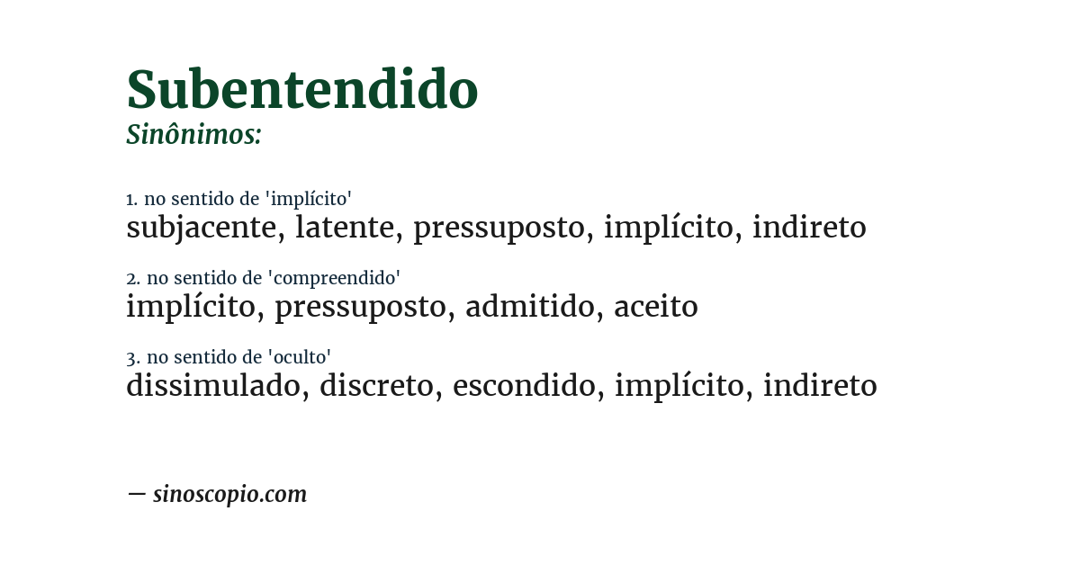 Sinônimo de subentendido