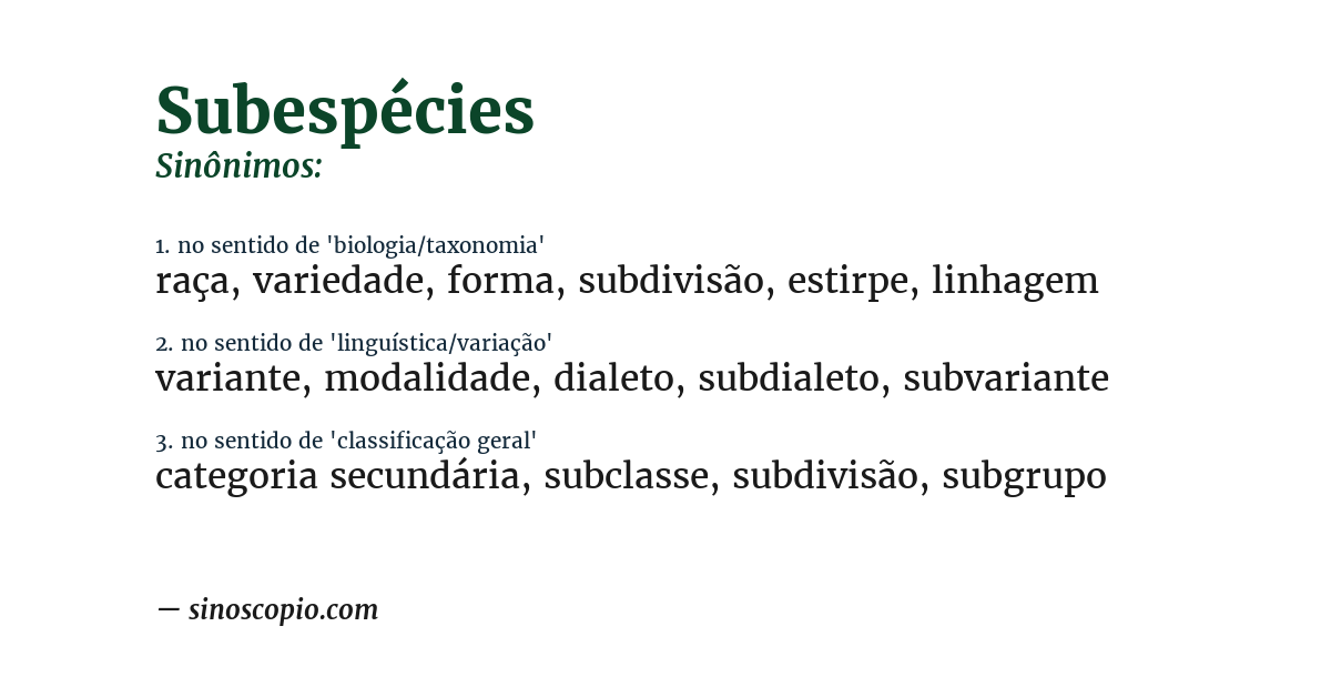Sinônimo de subespécies