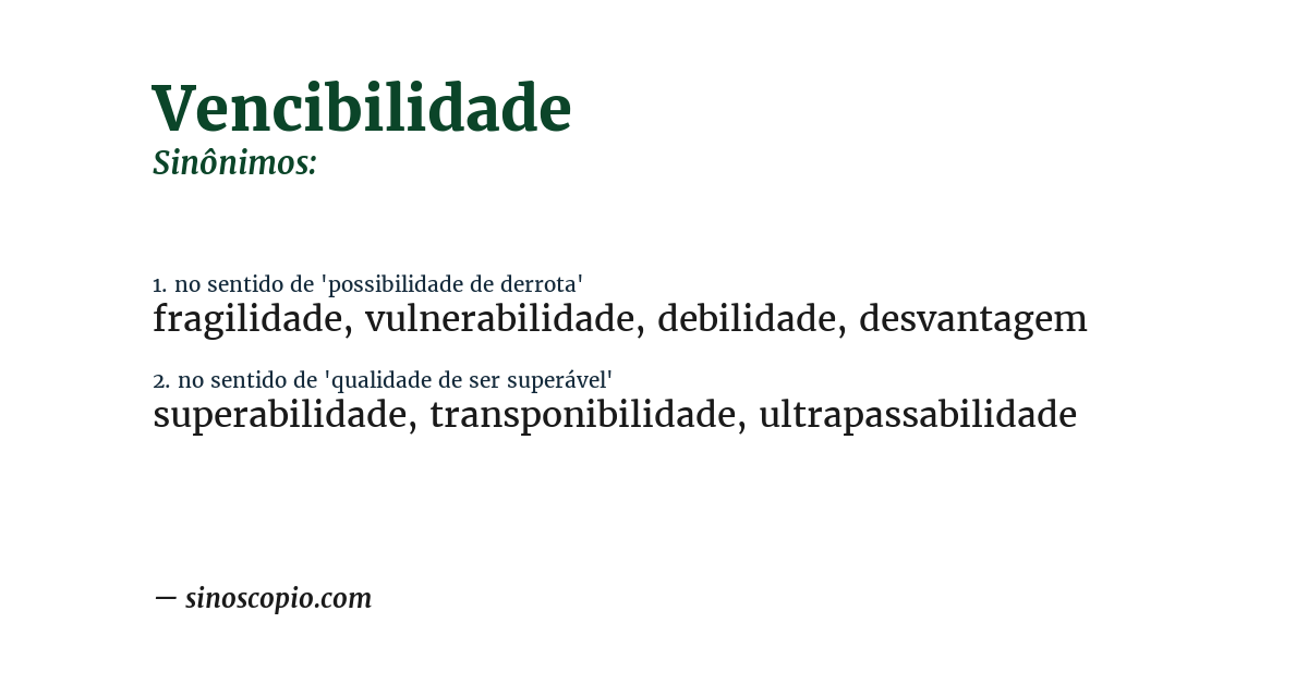 Sinônimo de vencibilidade