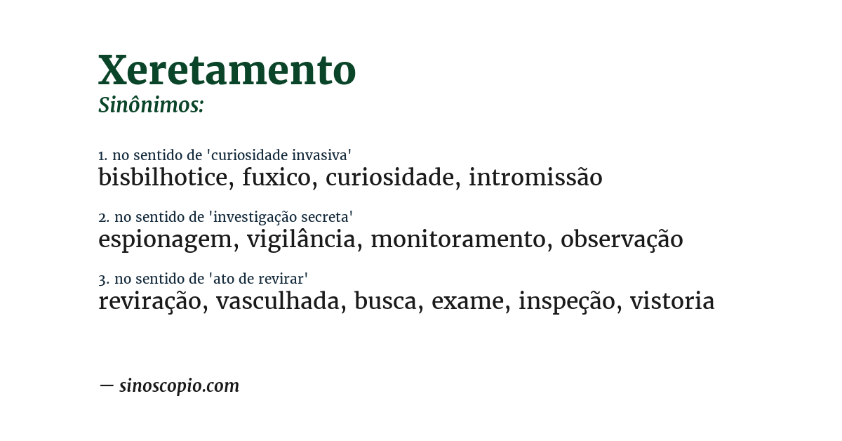 Sinônimo de xeretamento