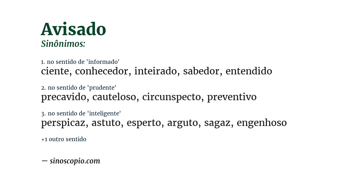 Sinônimo de avisado