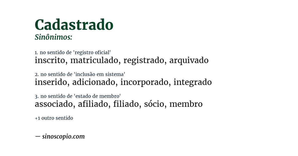 Sinônimo de cadastrado