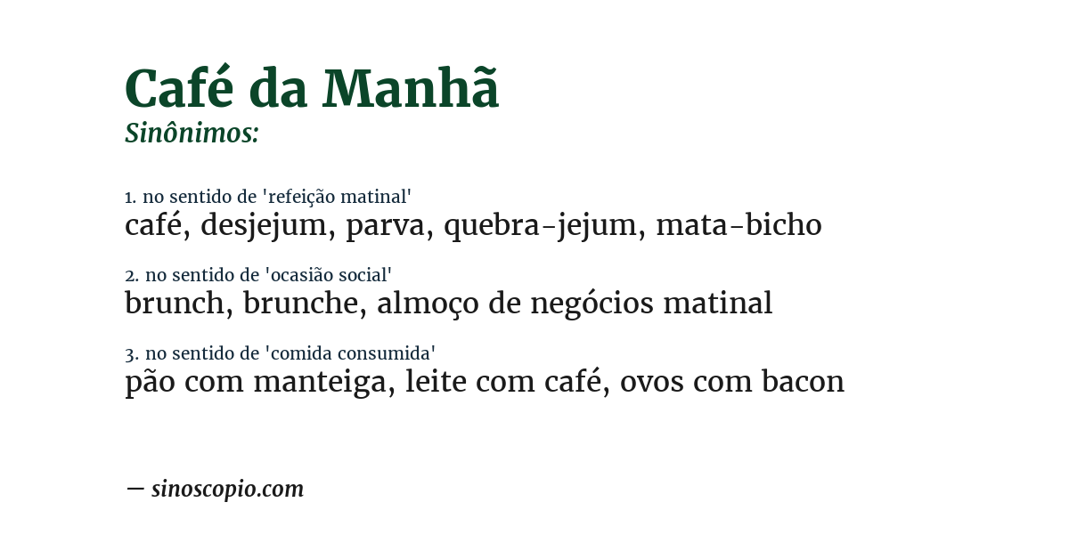 Sinônimo de café da manhã
