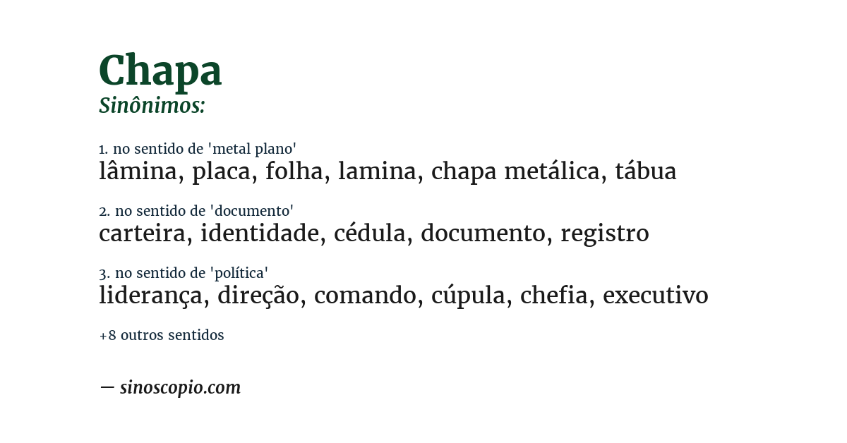 Sinônimo de chapa