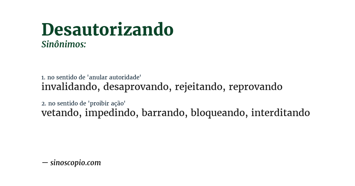 Sinônimo de desautorizando