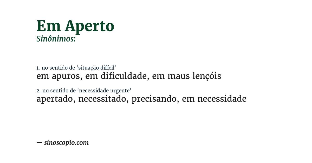 Sinônimo de em aperto