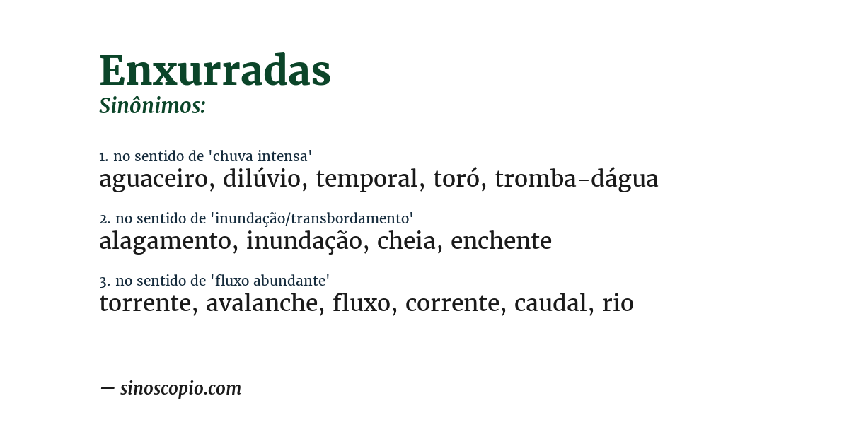 Sinônimo de enxurradas