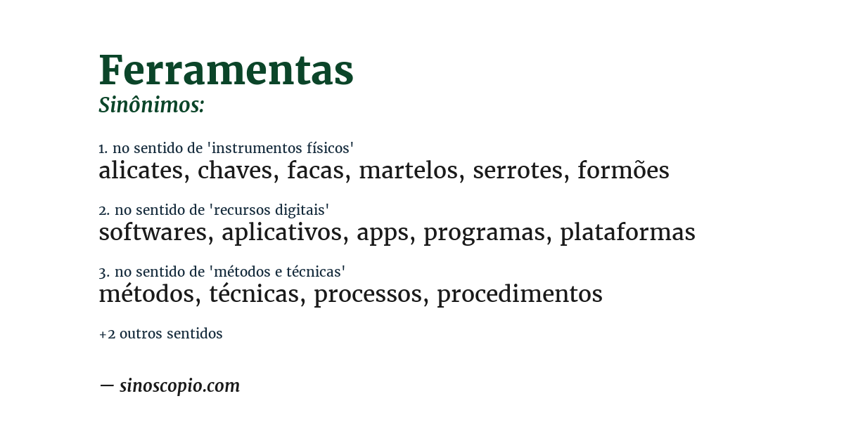 Sinônimo de ferramentas
