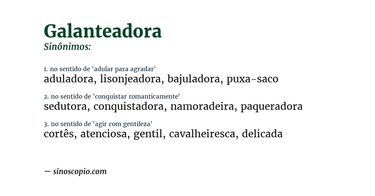 Sinônimo de galanteadora