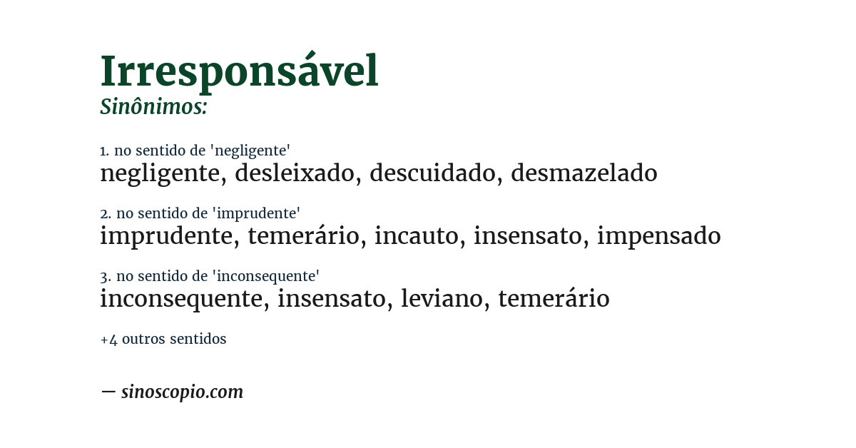 Sinônimo de irresponsável