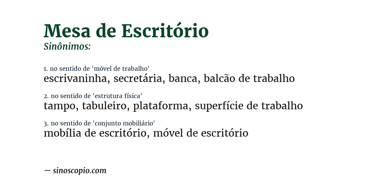 Sinônimo de mesa de escritório