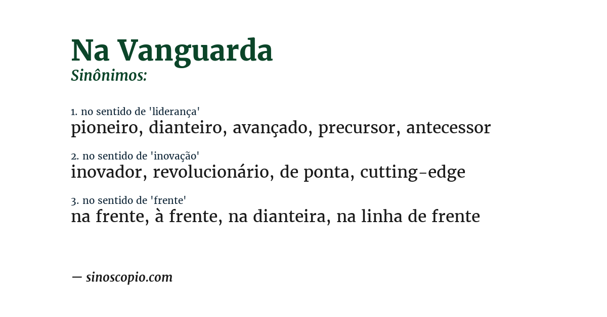 Sinônimo de na vanguarda