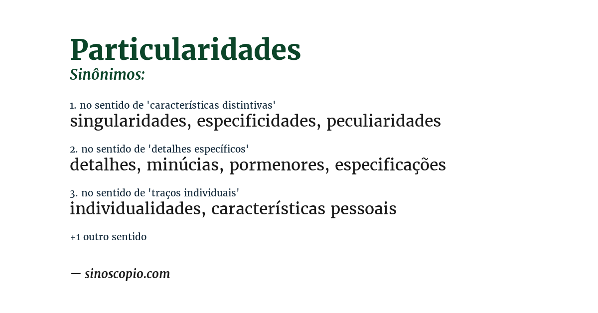 Sinônimo de particularidades