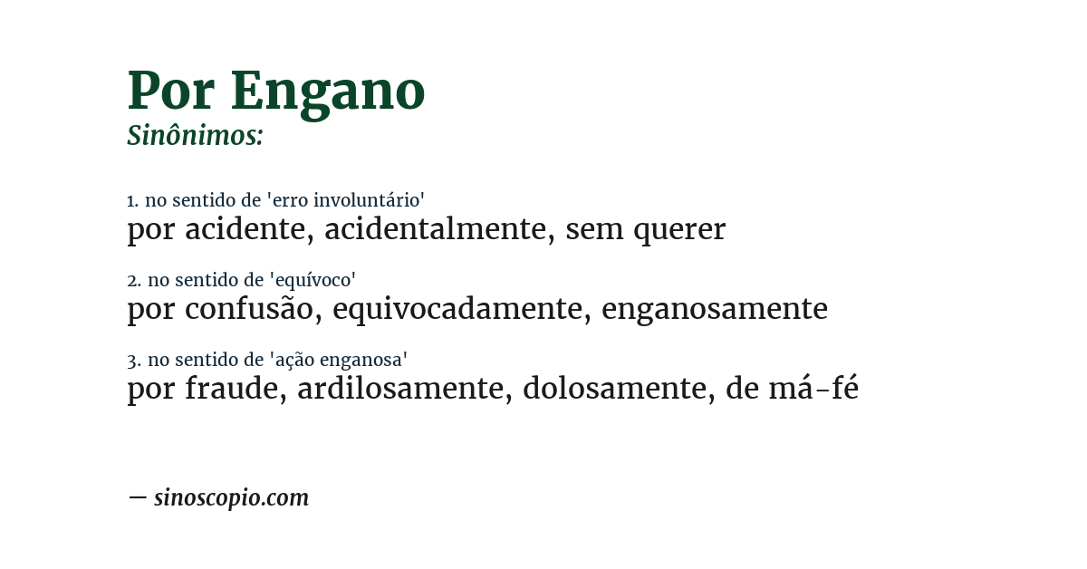 Sinônimo de por engano