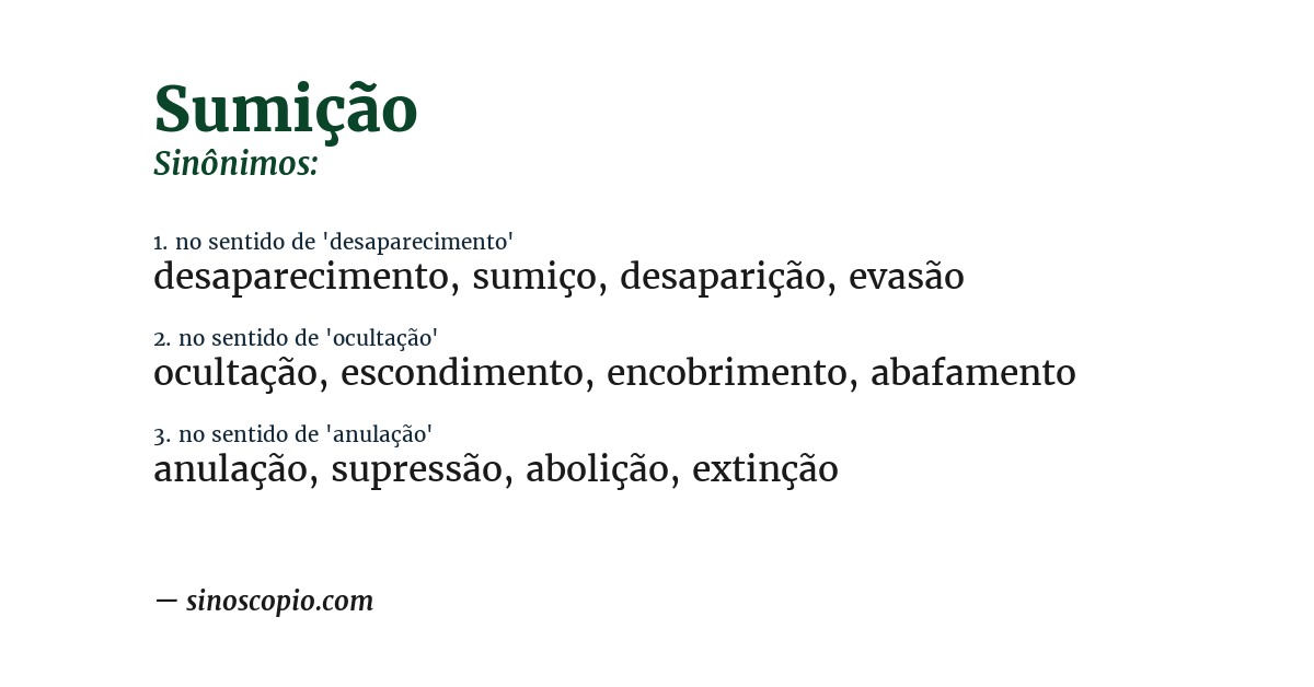 Sinônimo de sumição