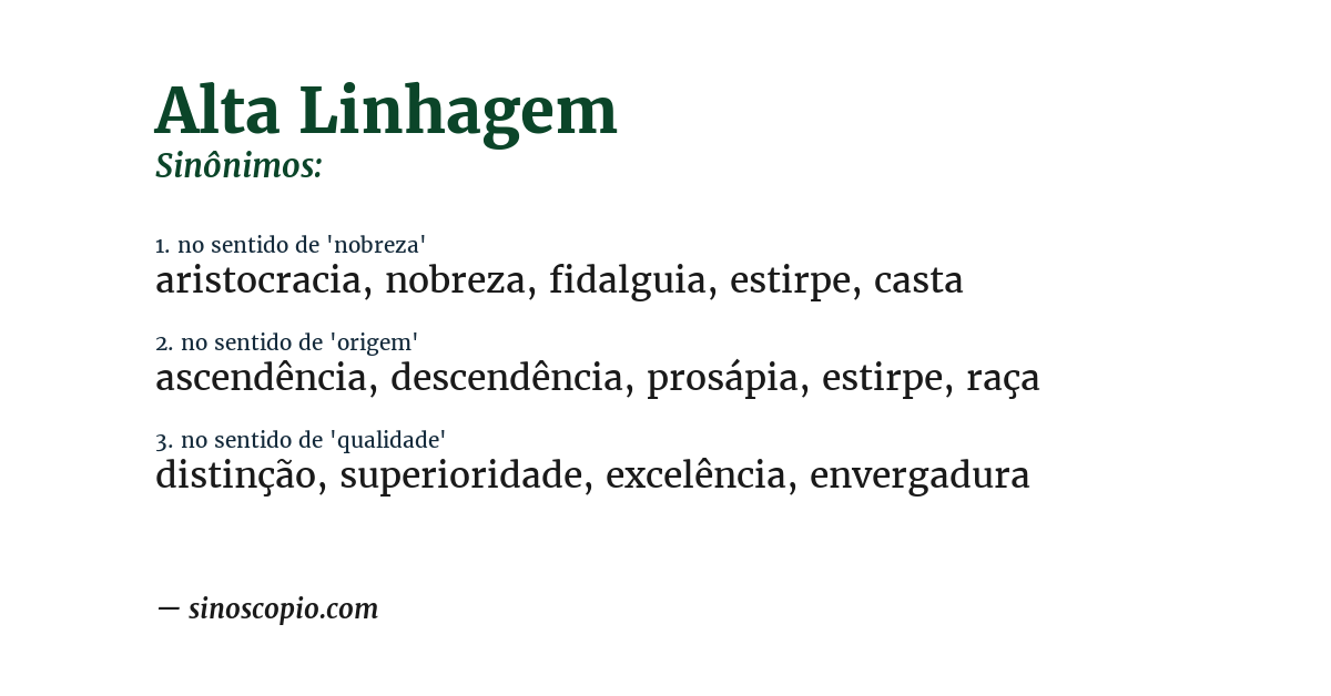 Sinônimo de alta linhagem