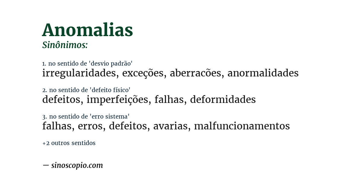 Sinônimo de anomalias