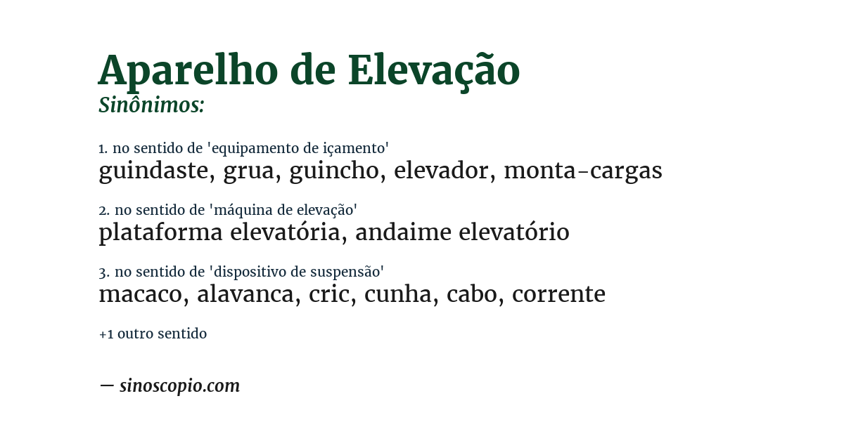 Sinônimo de aparelho de elevação