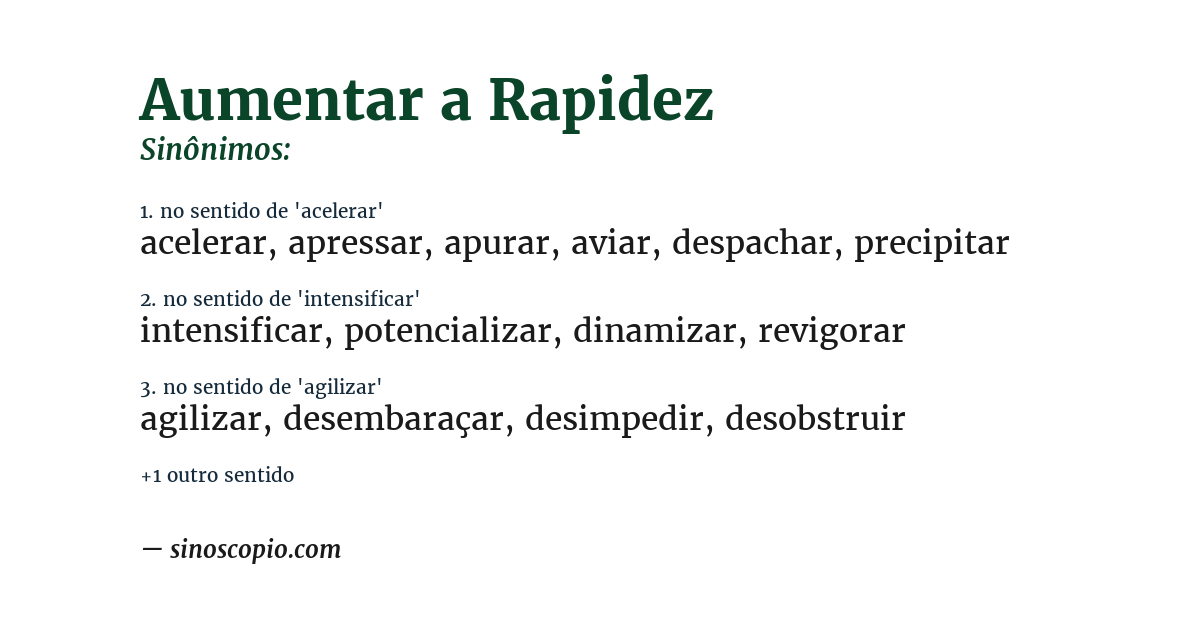 Sinônimo de aumentar a rapidez