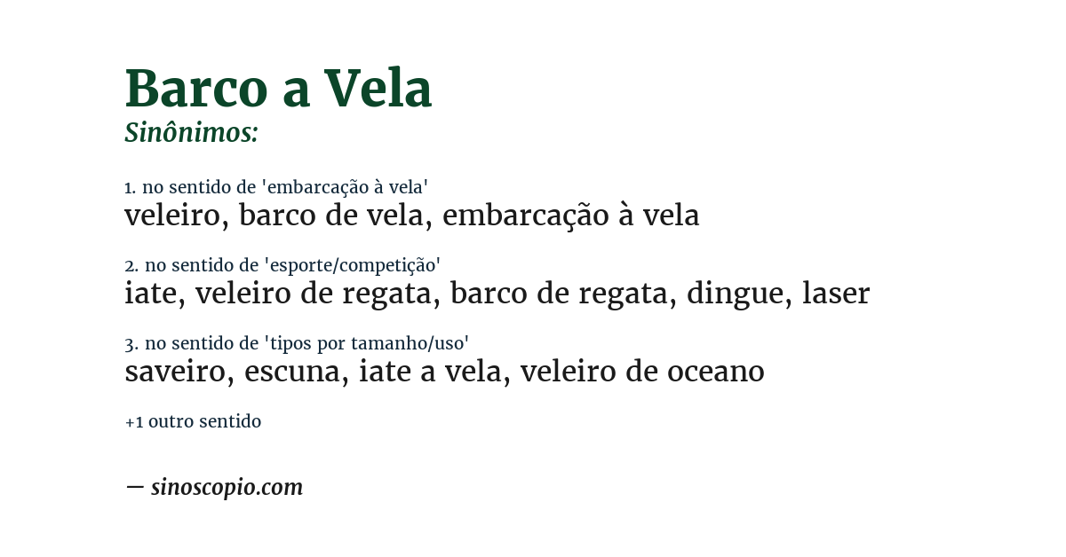 Sinônimo de barco a vela
