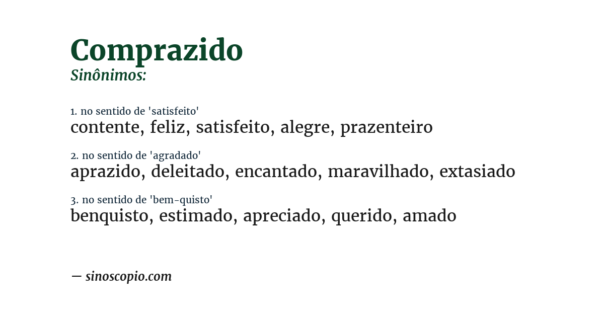 Sinônimo de comprazido