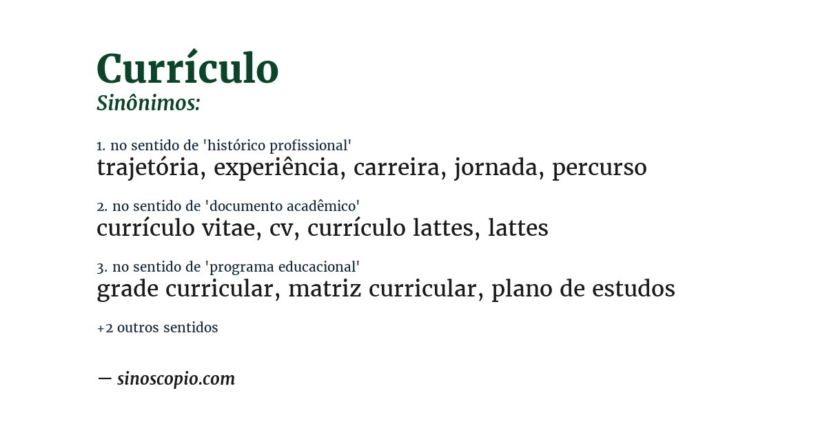 Sinônimo de currículo