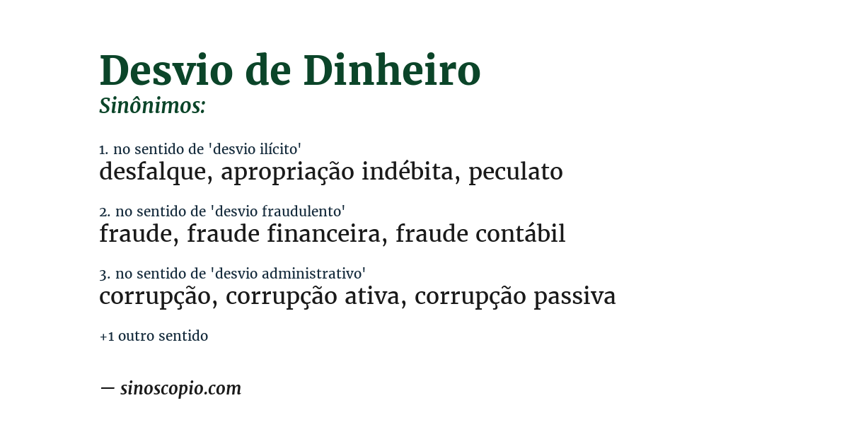 Sinônimo de desvio de dinheiro