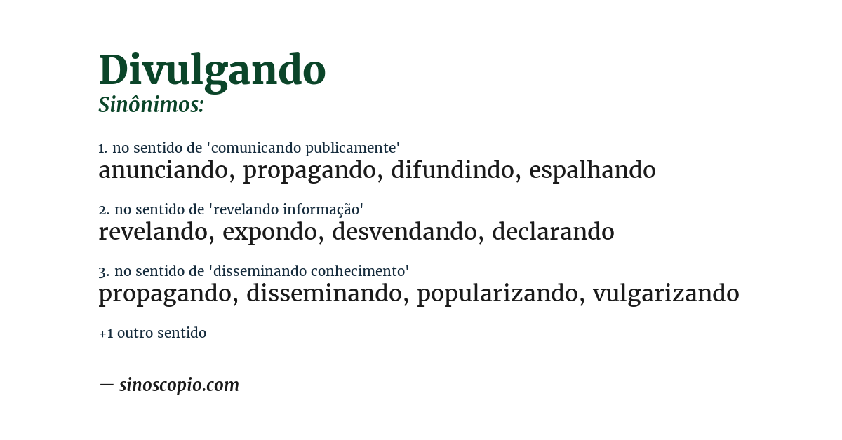 Sinônimo de divulgando