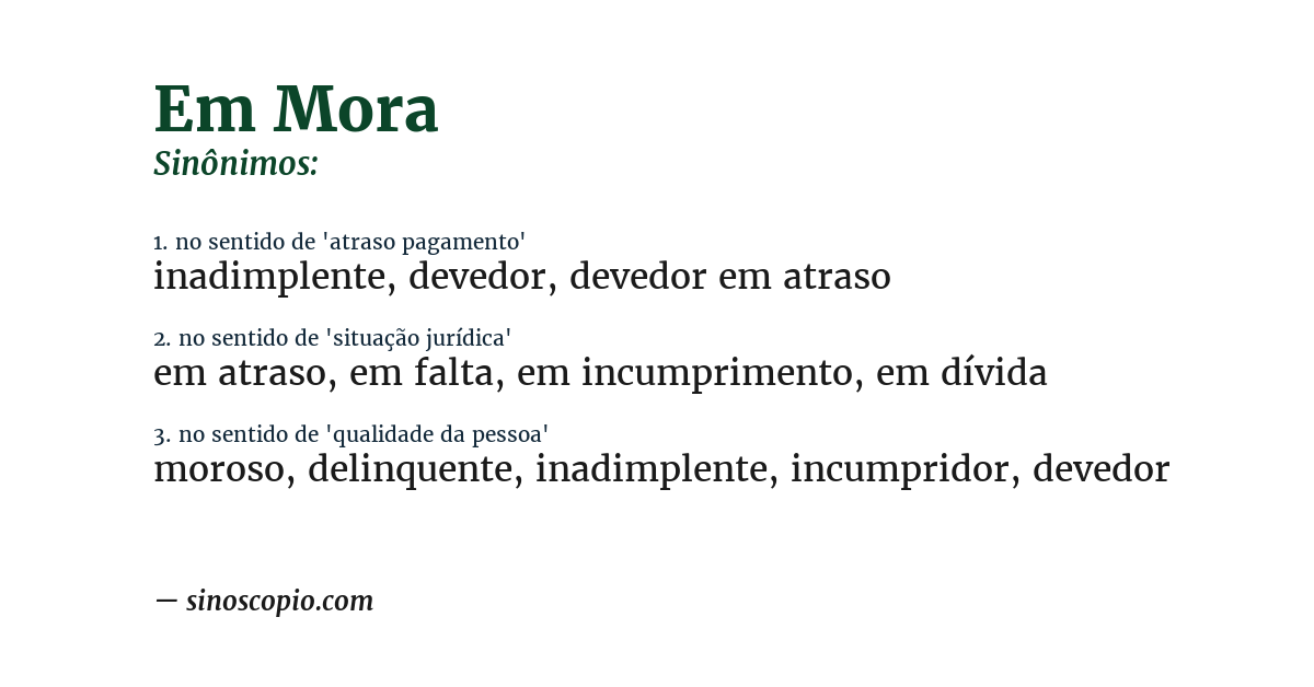 Sinônimo de em mora
