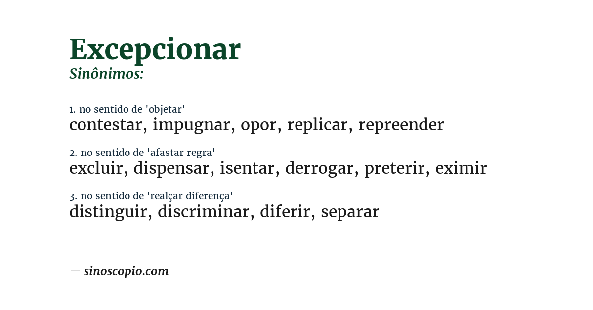 Sinônimo de excepcionar