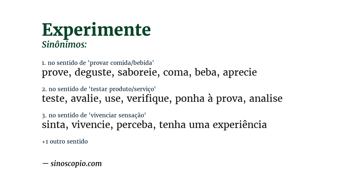 Sinônimo de experimente
