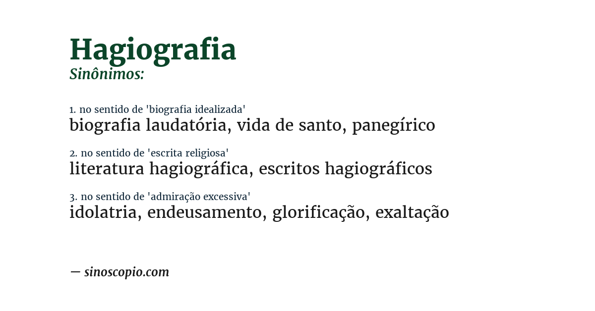 Sinônimo de hagiografia