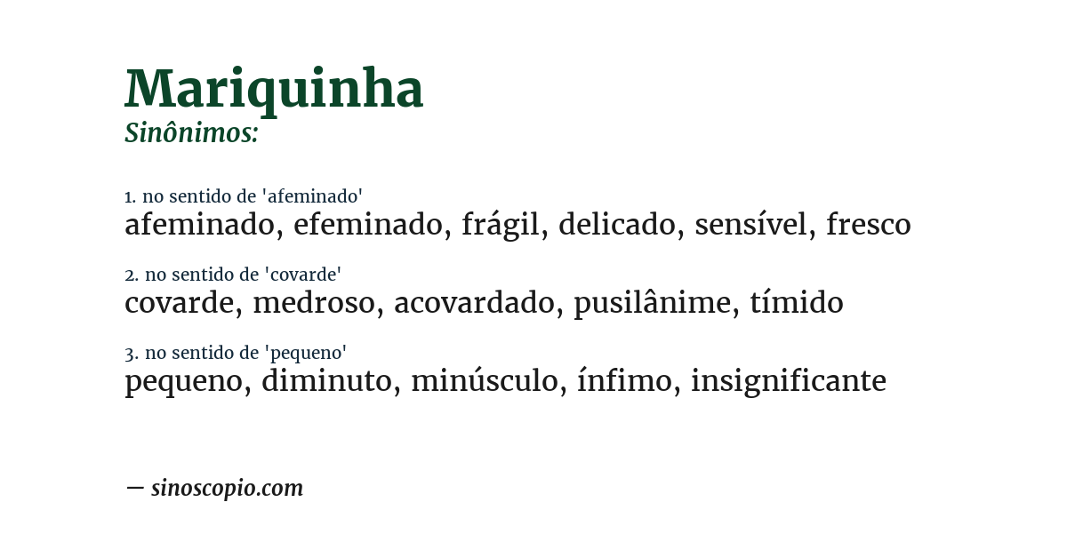 Sinônimo de mariquinha