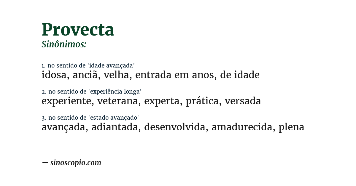 Sinônimo de provecta