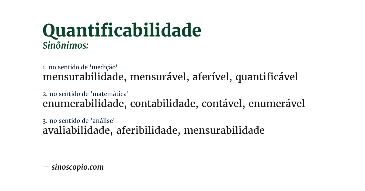 Sinônimo de quantificabilidade