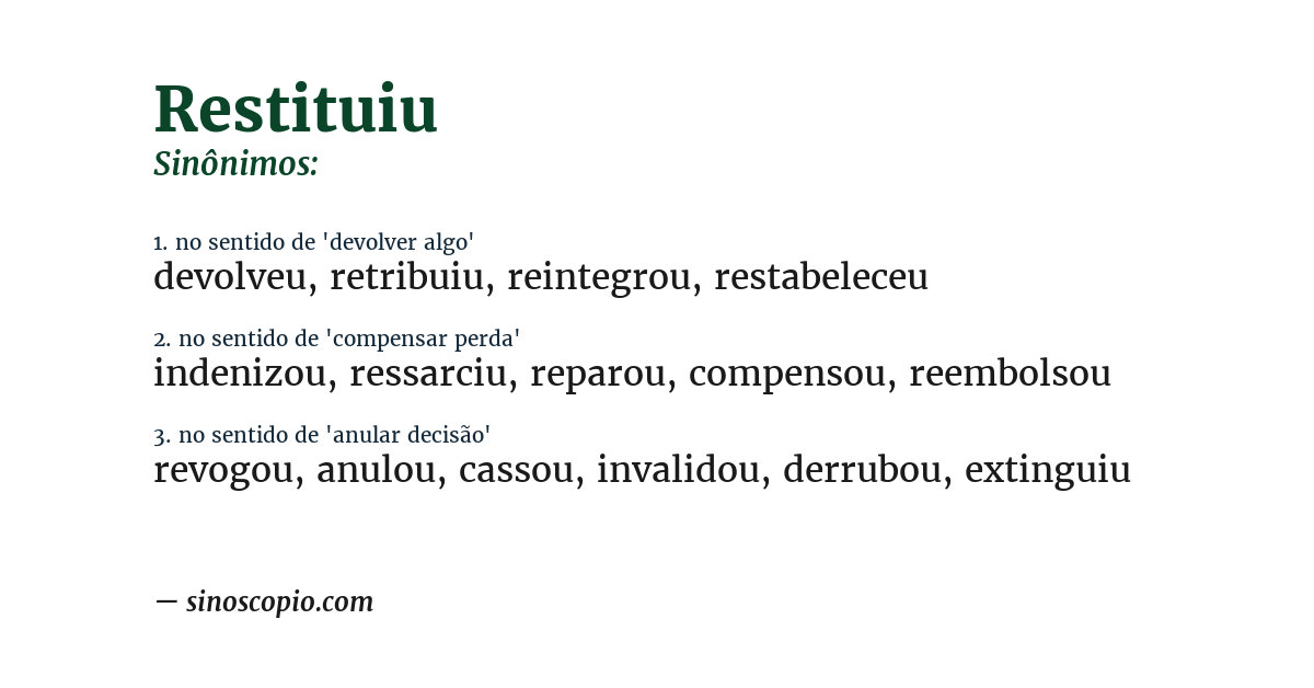 Sinônimo de restituiu
