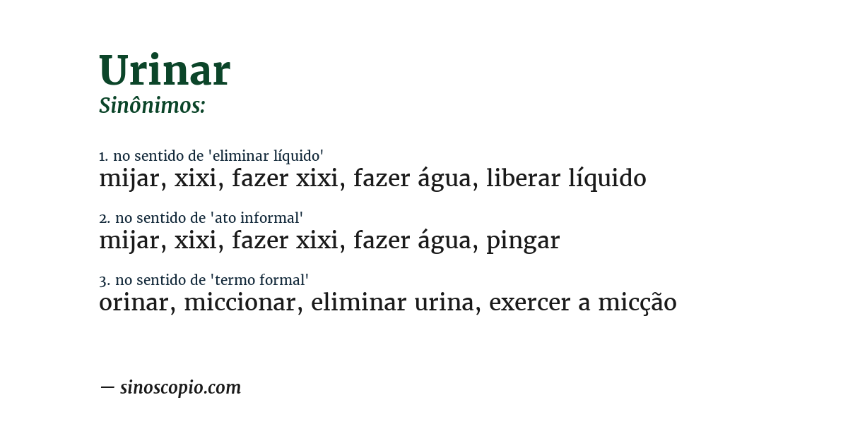 Sinônimo de urinar