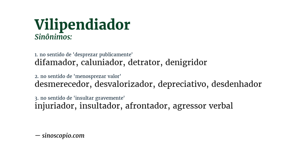 Sinônimo de vilipendiador