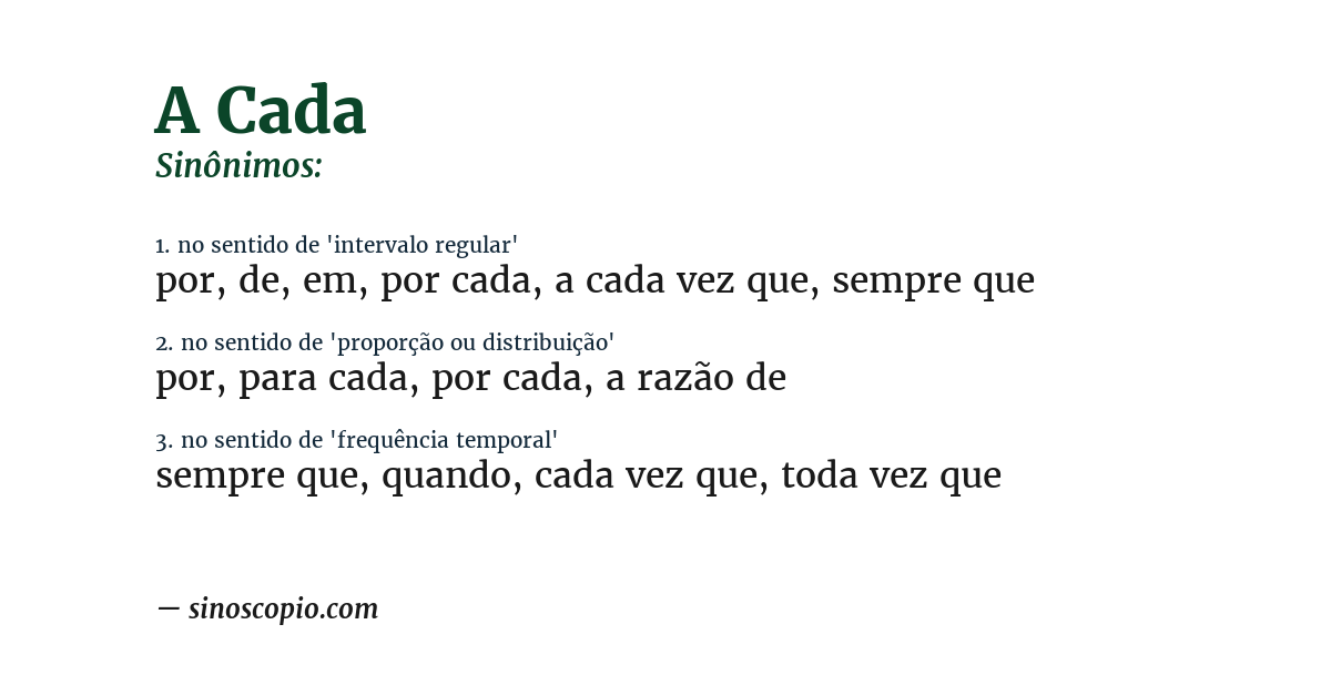 Sinônimo de a cada