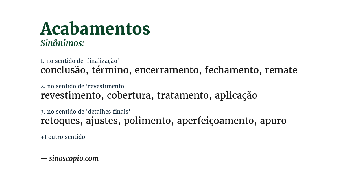 Sinônimo de acabamentos