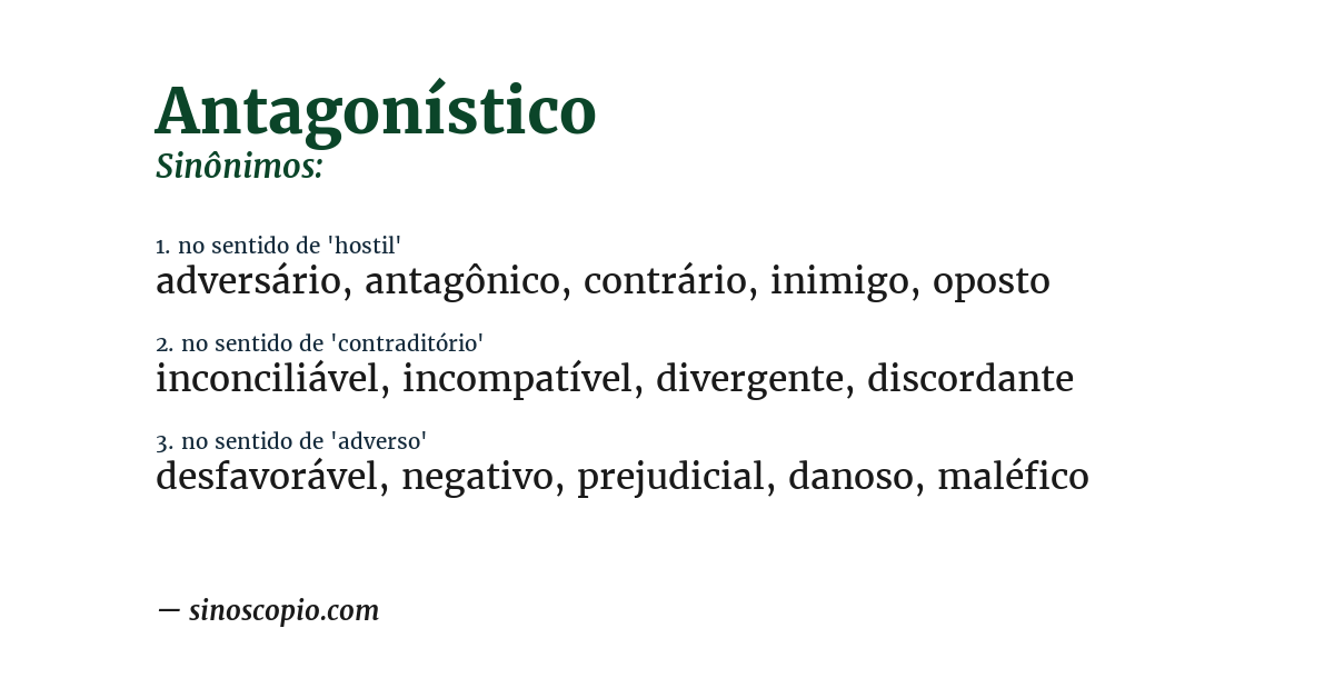 Sinônimo de antagonístico