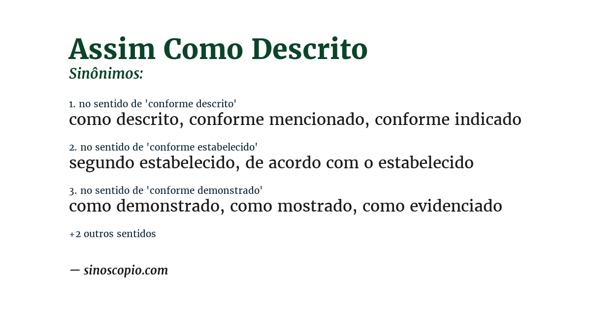 Sinônimo de assim como descrito