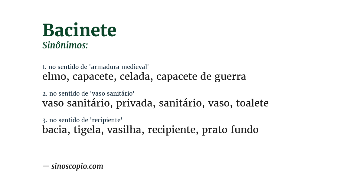 Sinônimo de bacinete