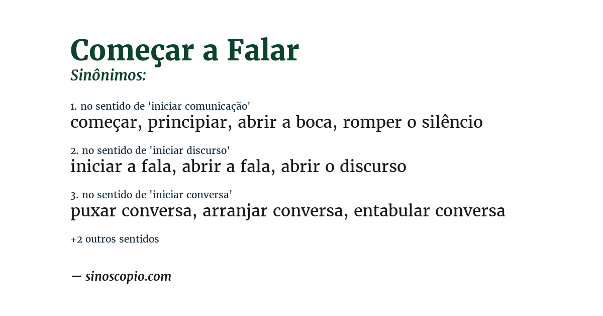 Sinônimo de começar a falar
