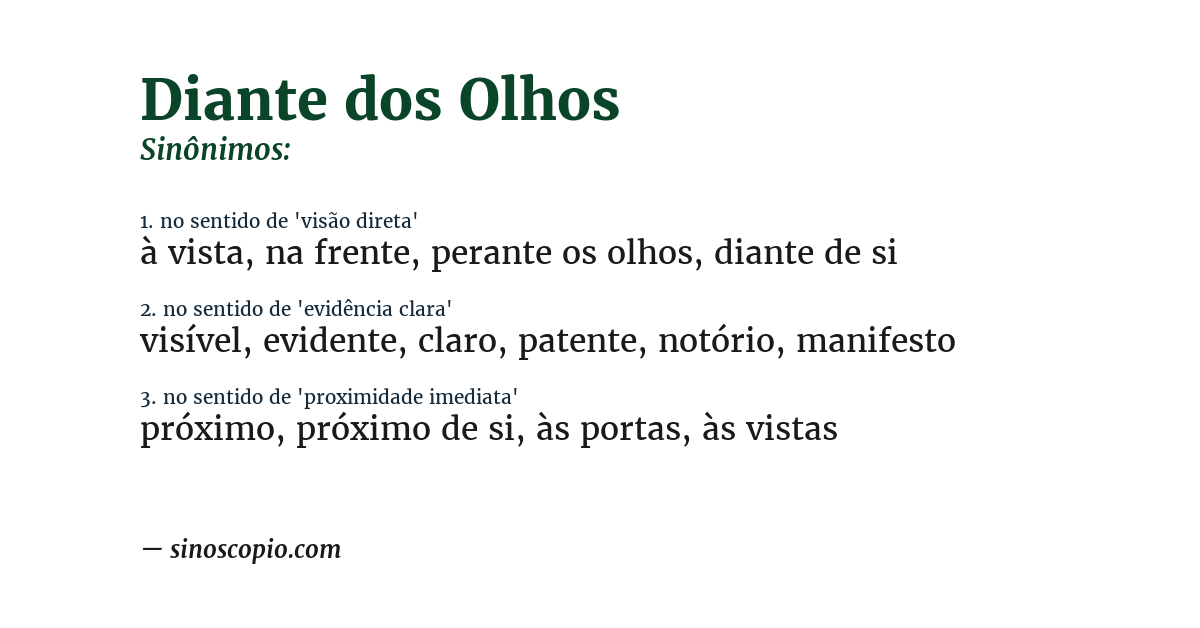 Sinônimo de diante dos olhos
