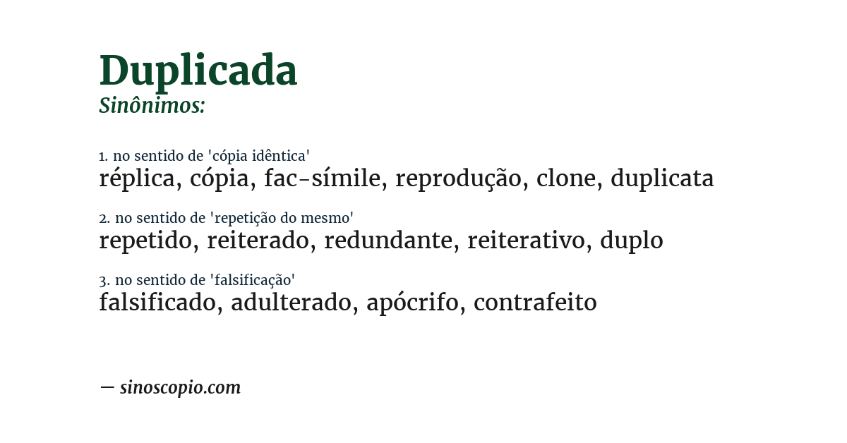 Sinônimo de duplicada