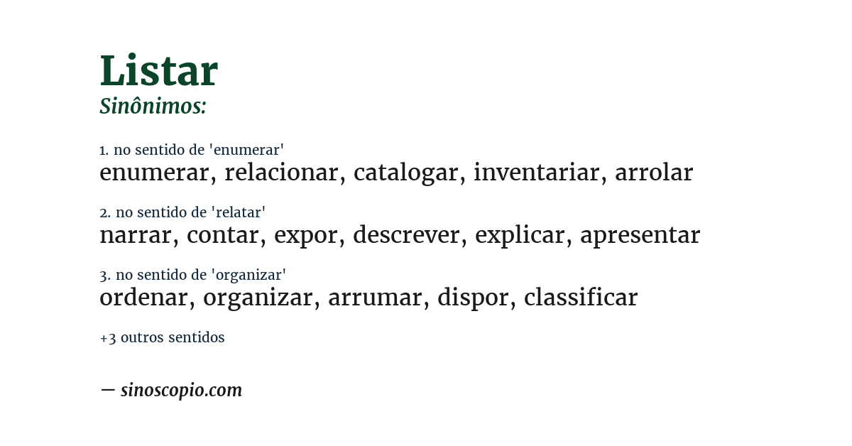 Sinônimo de listar