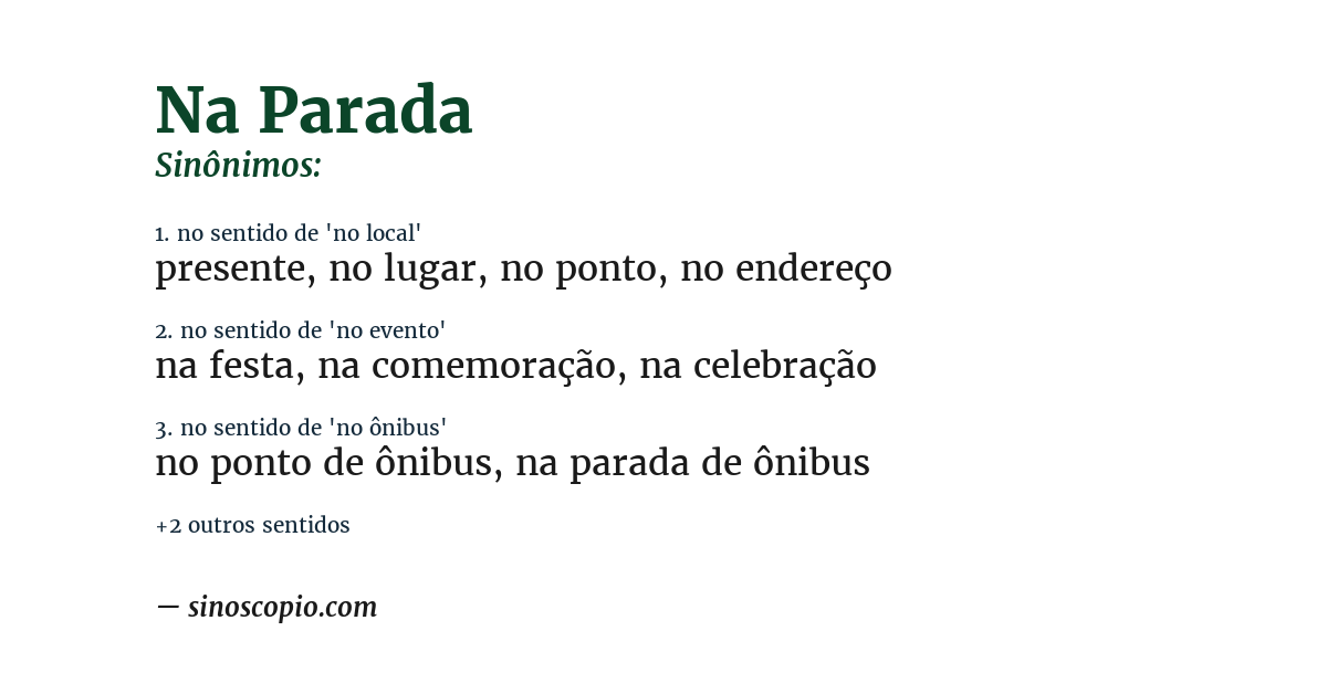 Sinônimo de na parada