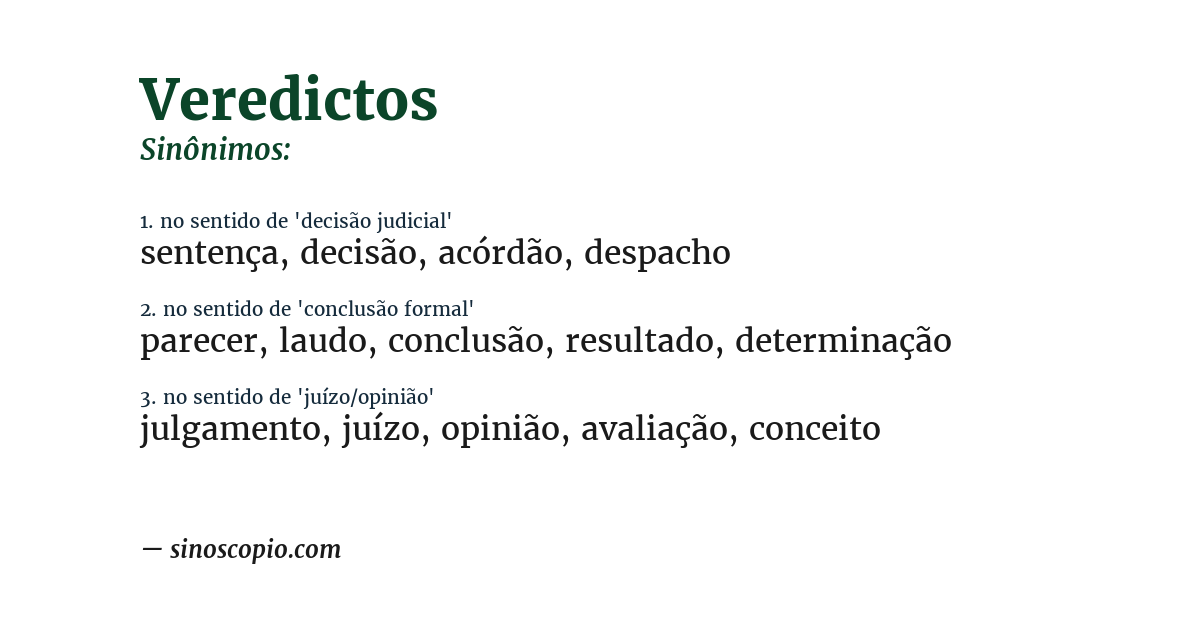 Sinônimo de veredictos