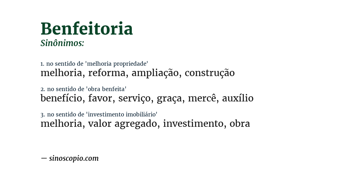 Sinônimo de benfeitoria